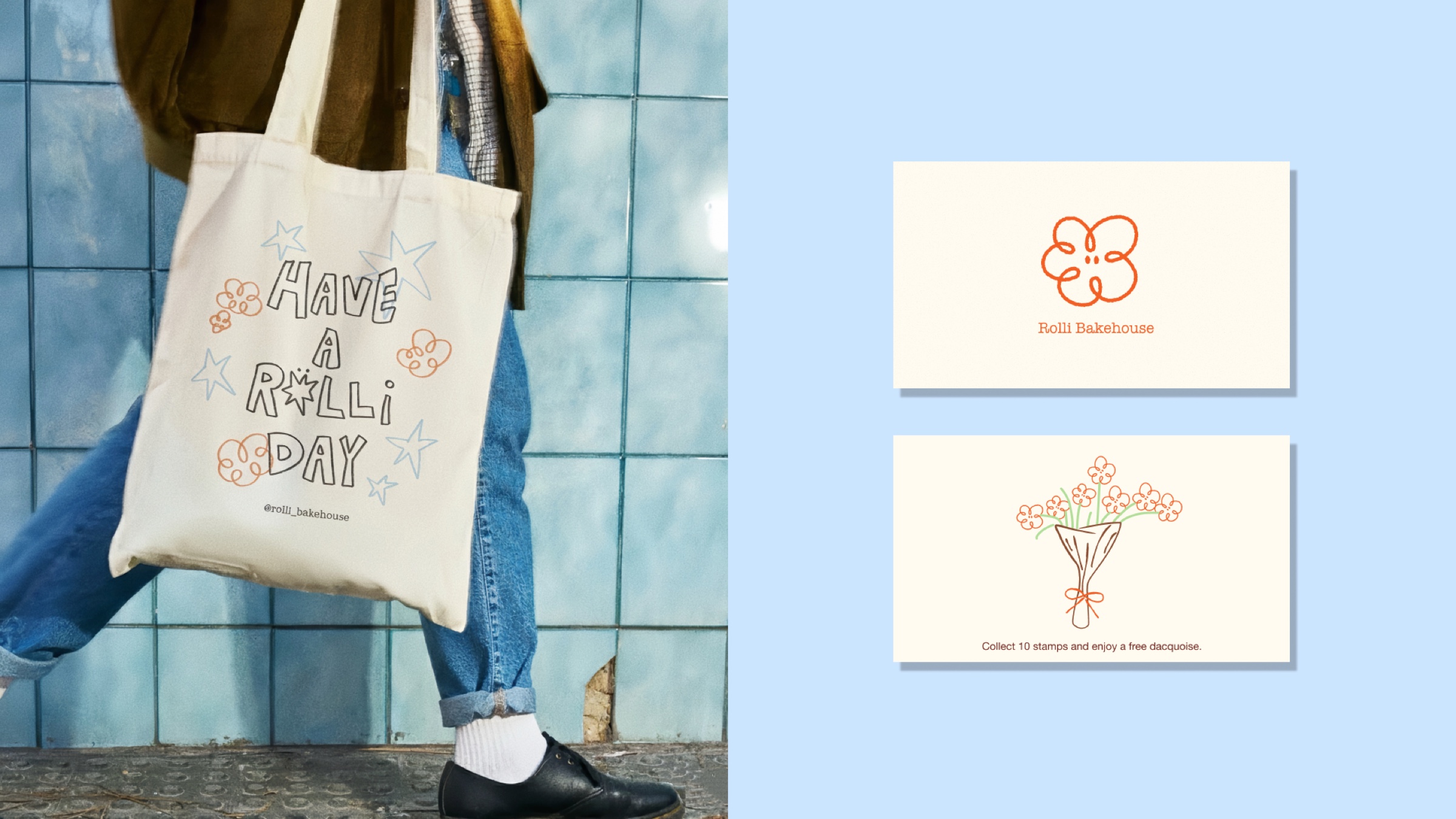 Have a Rolli Day tote bag and Rolli stamp loyalty cards