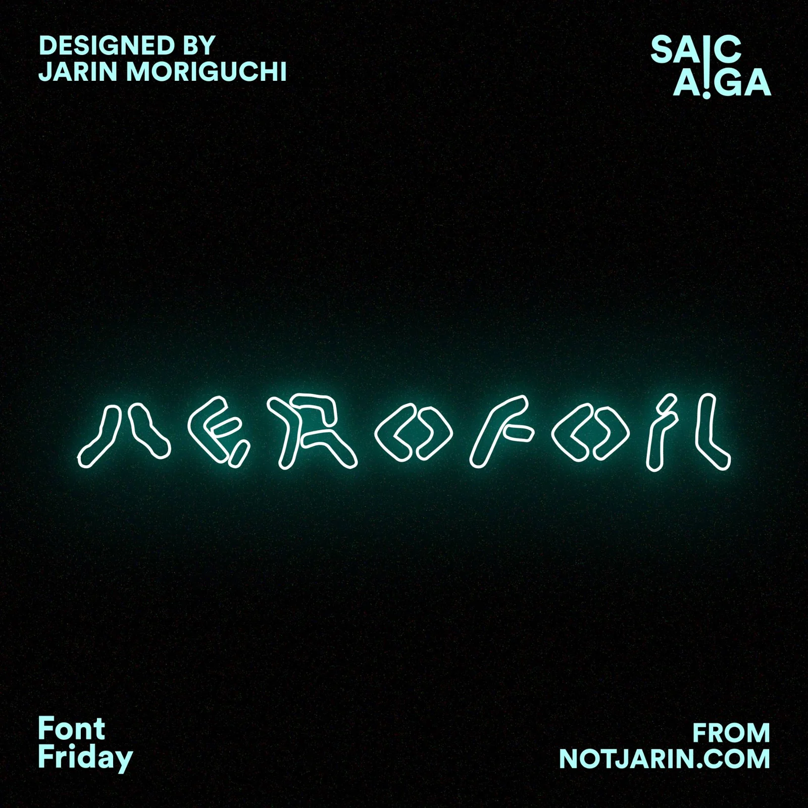Font Friday post for Aerofoil, glowing neon letters on black