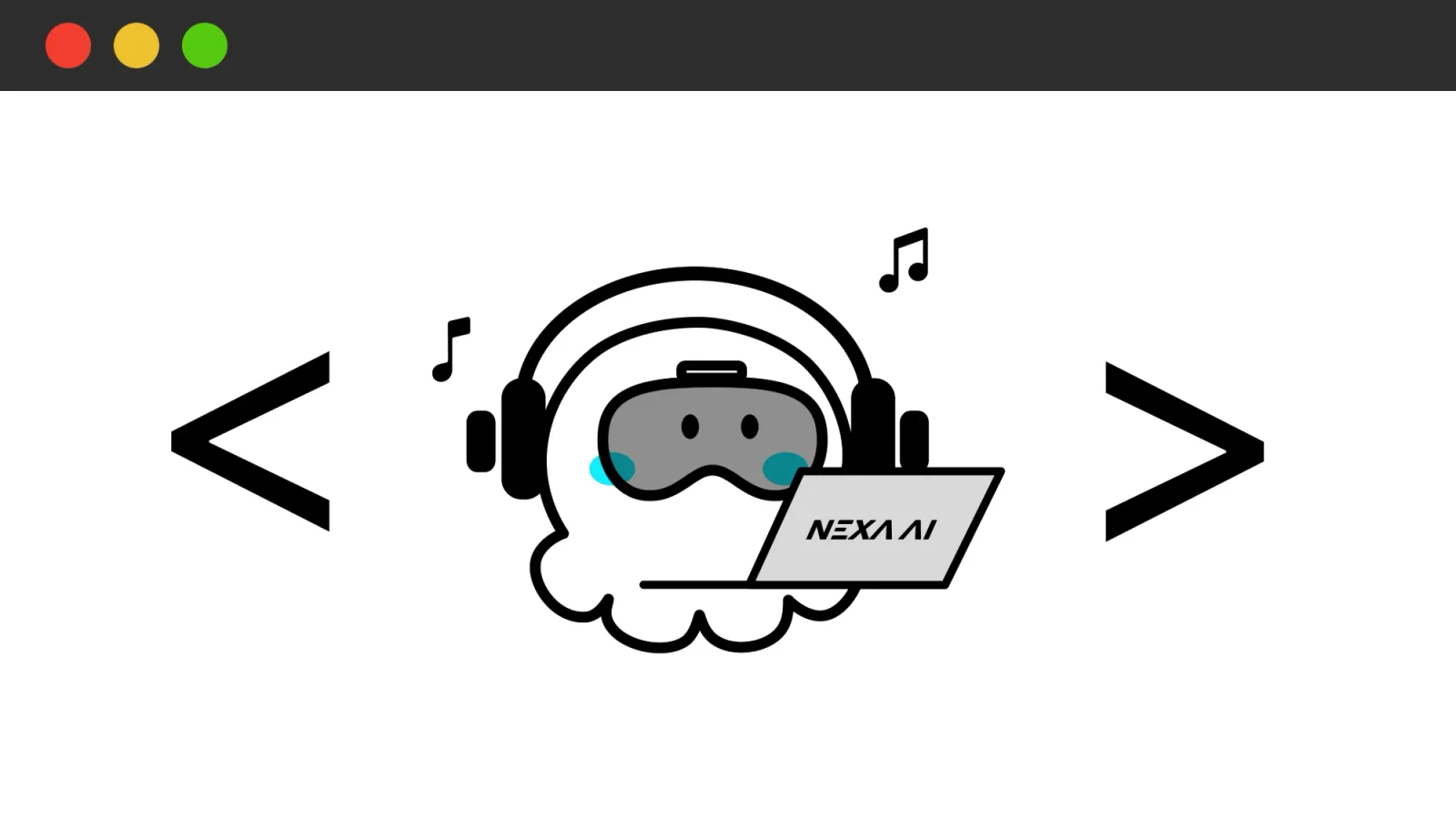 Nexa AI mascot wearing headphones and a VR headset in a browser window