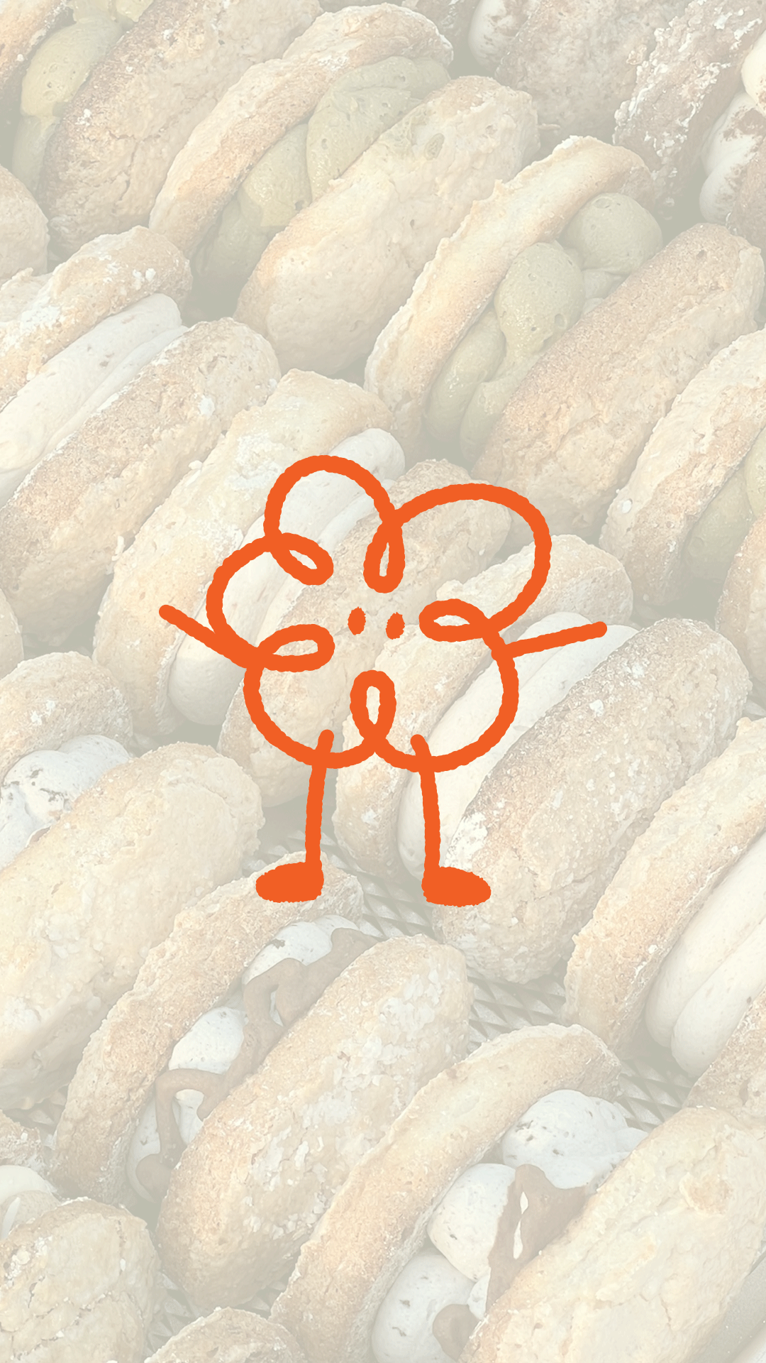 Animated Rolli flower mascot walking over a tray of cookies